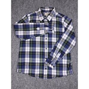 L.L.Bean Flannel Shirt Mens Medium Blue Green Plaid Relaxed Fit Cotton